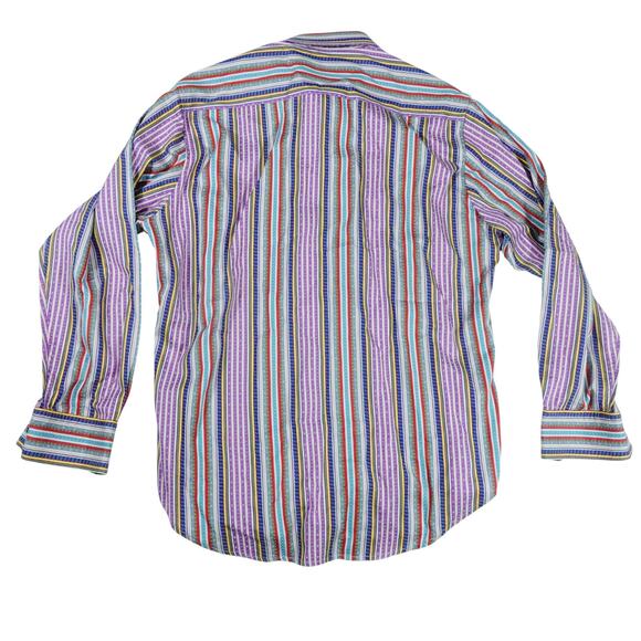 Robert Graham Multicolor Striped Embroidered Button Up Shirt Flip Cuff Mens L - Picture 8 of 8